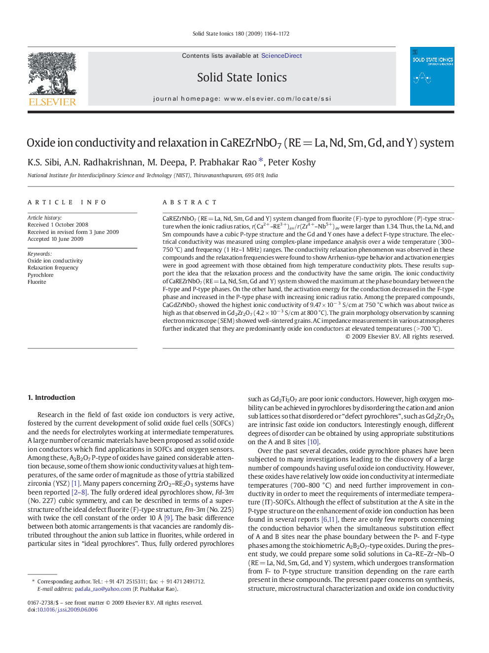 Oxide ion conductivity and relaxation in CaREZrNbO7 (REÂ =Â La, Nd, Sm, Gd, and Y) system