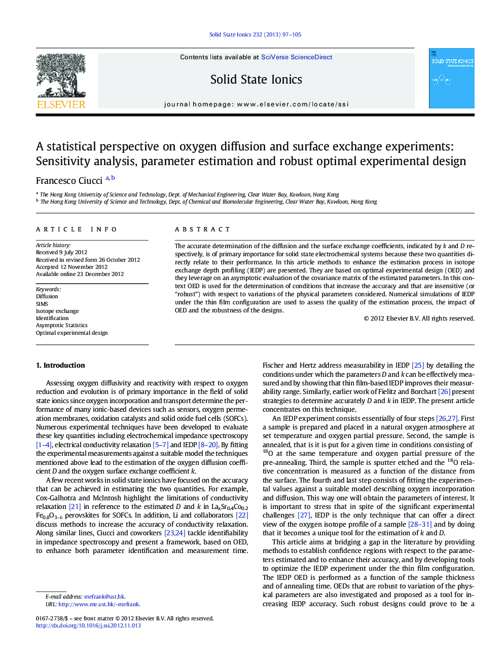 A statistical perspective on oxygen diffusion and surface exchange experiments: Sensitivity analysis, parameter estimation and robust optimal experimental design