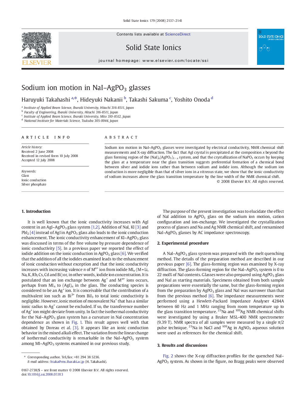 Sodium ion motion in NaI–AgPO3 glasses