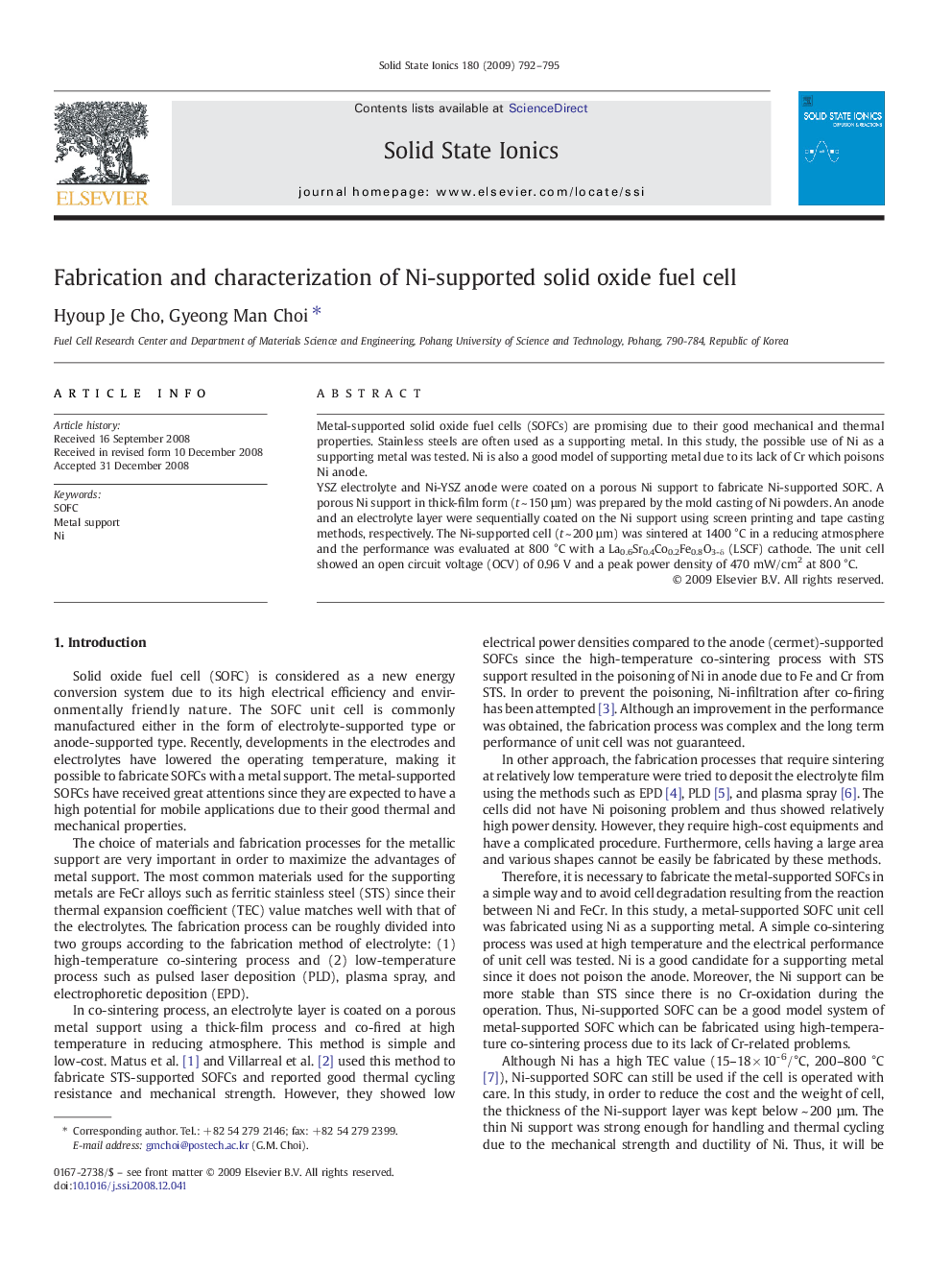 Fabrication and characterization of Ni-supported solid oxide fuel cell