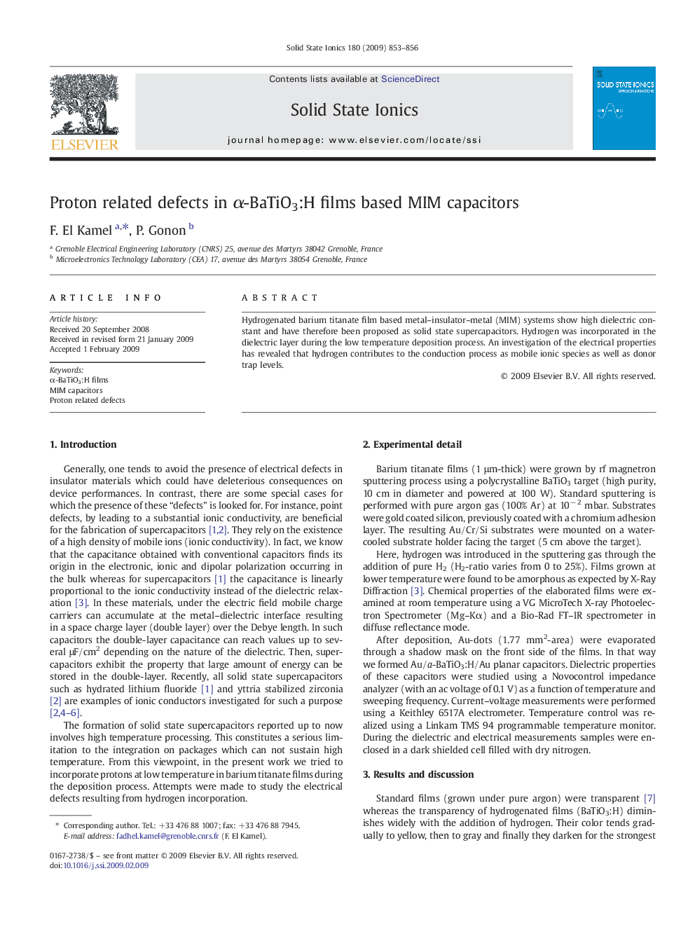 Proton related defects in α-BaTiO3:H films based MIM capacitors