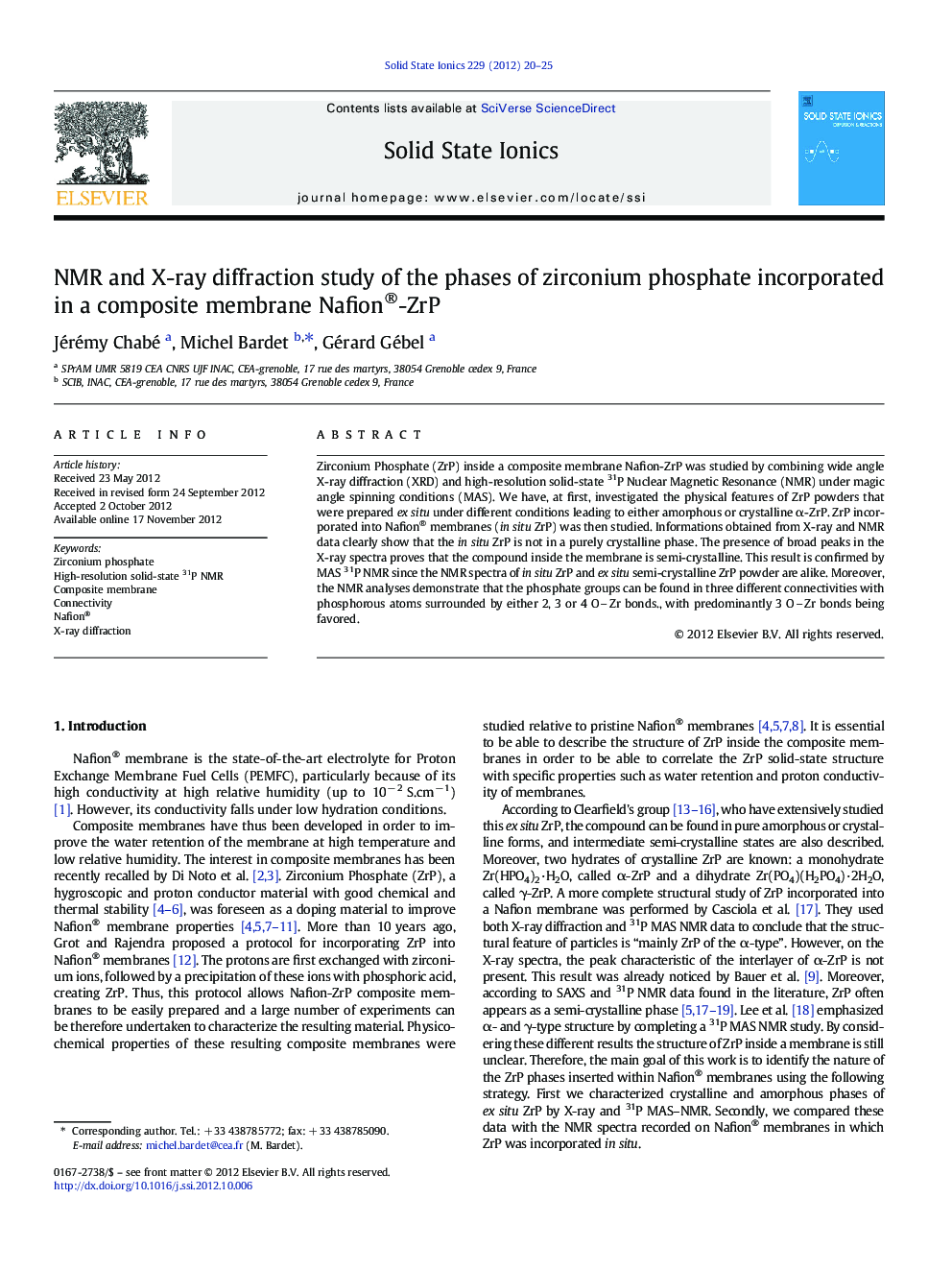 NMR and X-ray diffraction study of the phases of zirconium phosphate incorporated in a composite membrane Nafion®-ZrP