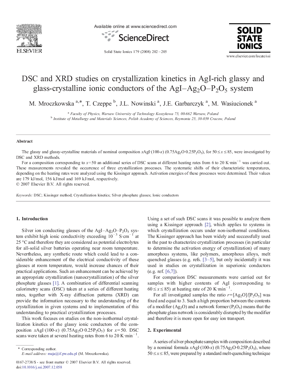 DSC and XRD studies on crystallization kinetics in AgI-rich glassy and glass-crystalline ionic conductors of the AgI–Ag2O–P2O5 system