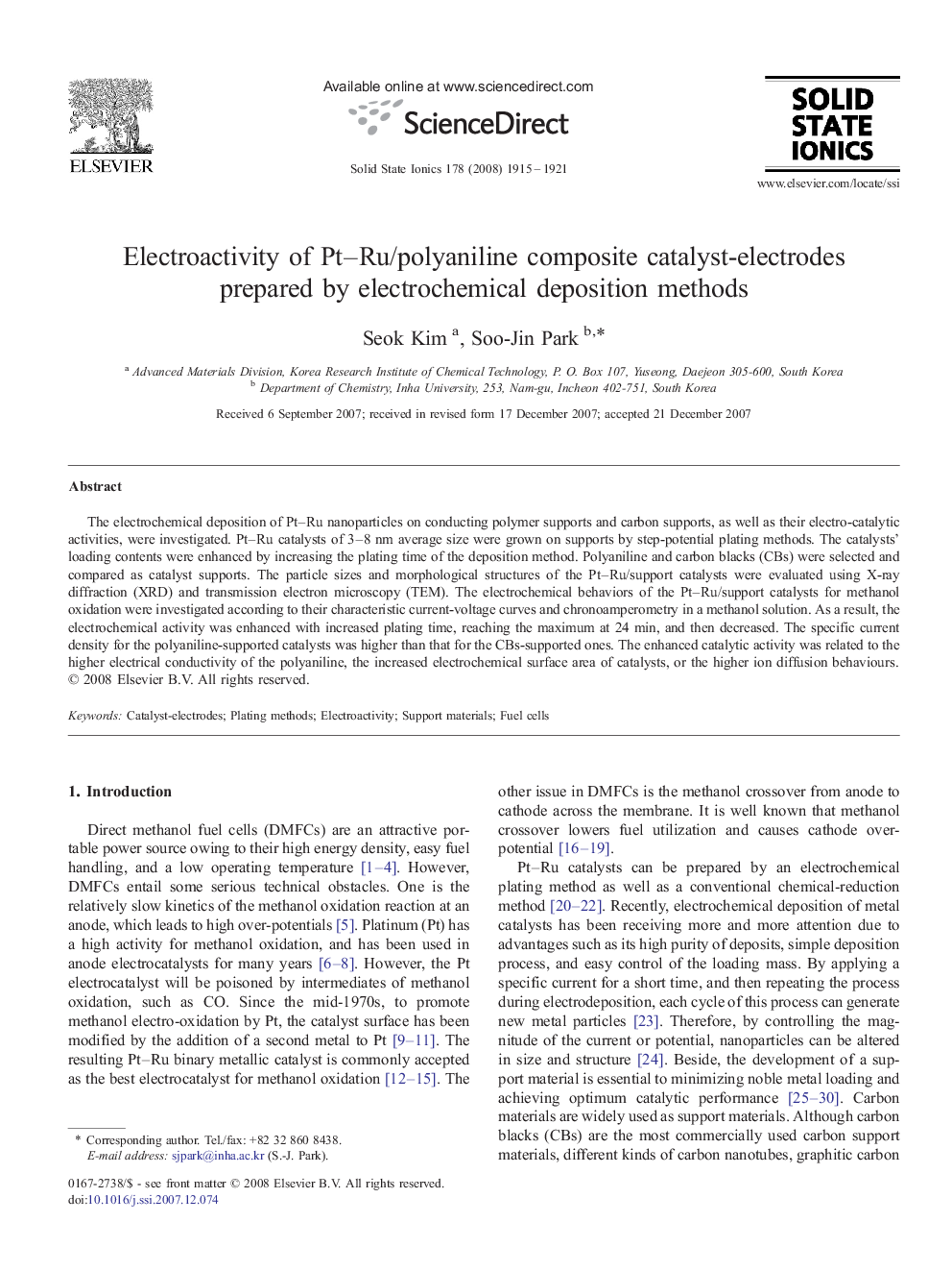 Electroactivity of Pt–Ru/polyaniline composite catalyst-electrodes prepared by electrochemical deposition methods