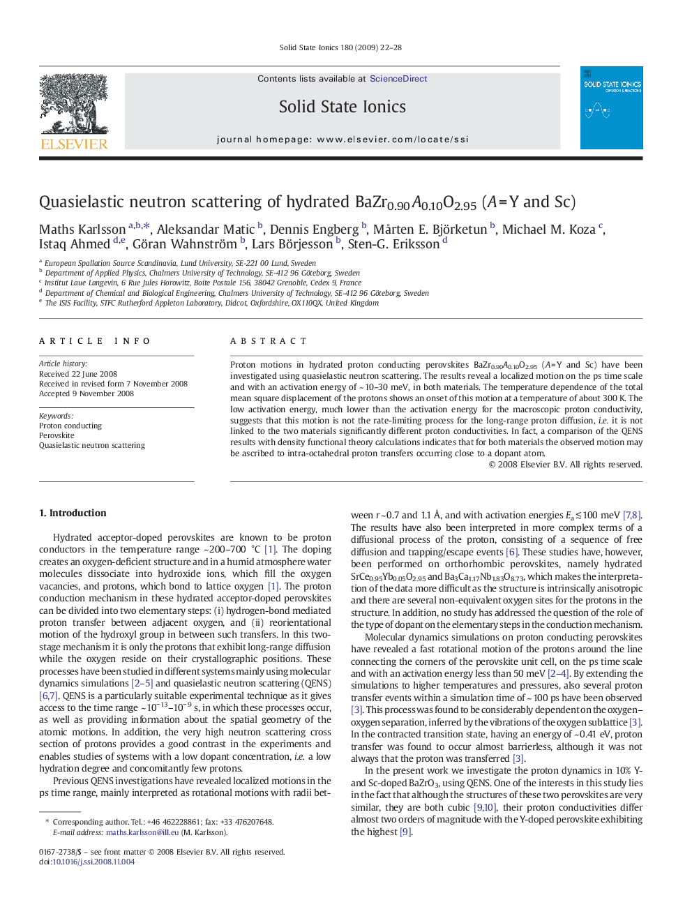 Quasielastic neutron scattering of hydrated BaZr0.90A0.10O2.95 (A = Y and Sc)