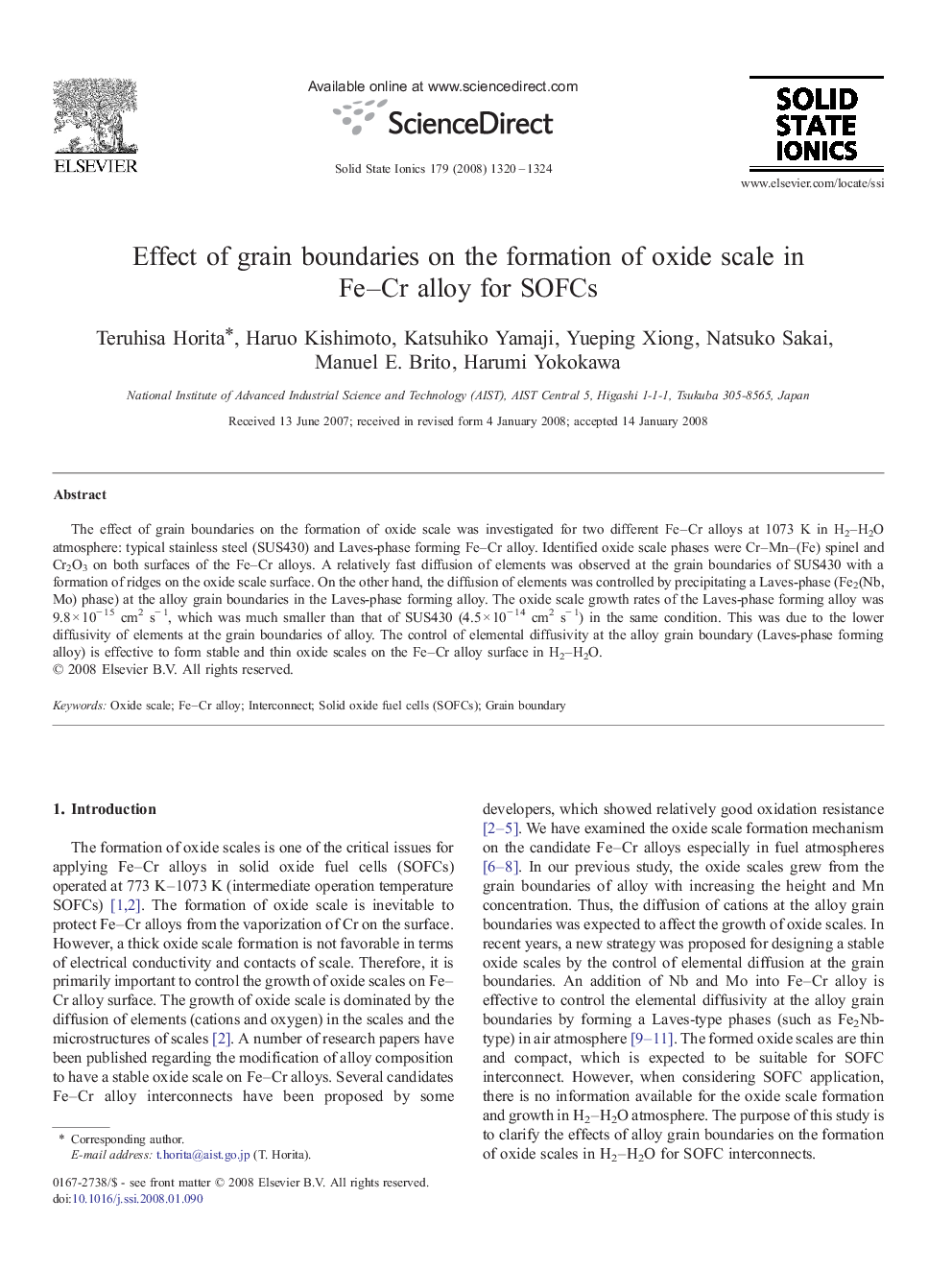 Effect of grain boundaries on the formation of oxide scale in Fe–Cr alloy for SOFCs