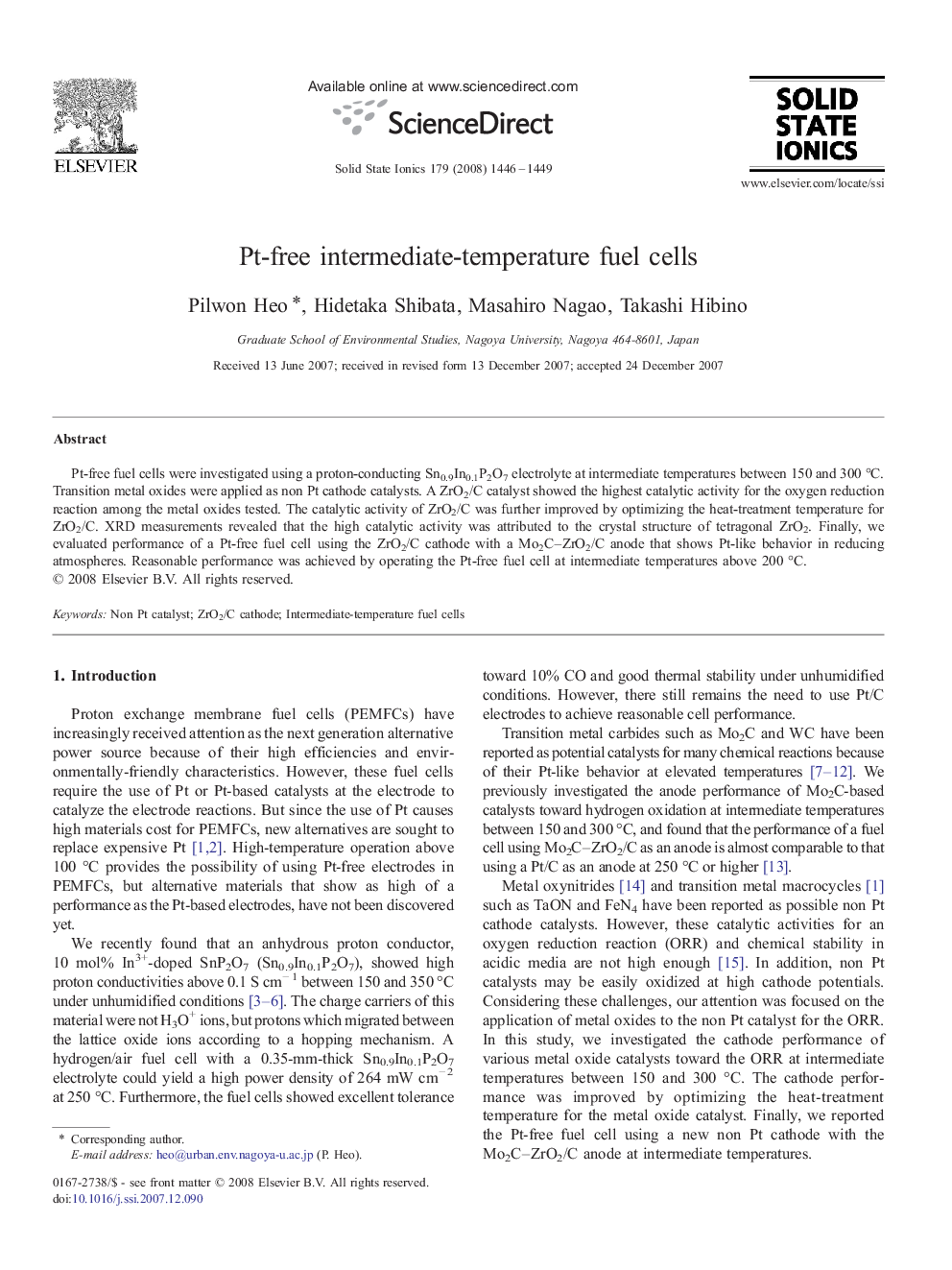 Pt-free intermediate-temperature fuel cells