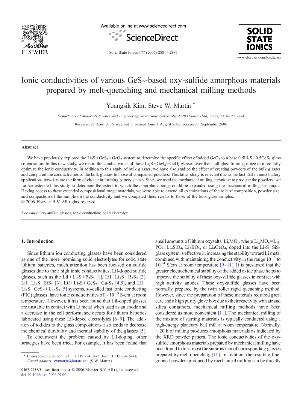 Ionic conductivities of various GeS2-based oxy-sulfide amorphous materials prepared by melt-quenching and mechanical milling methods