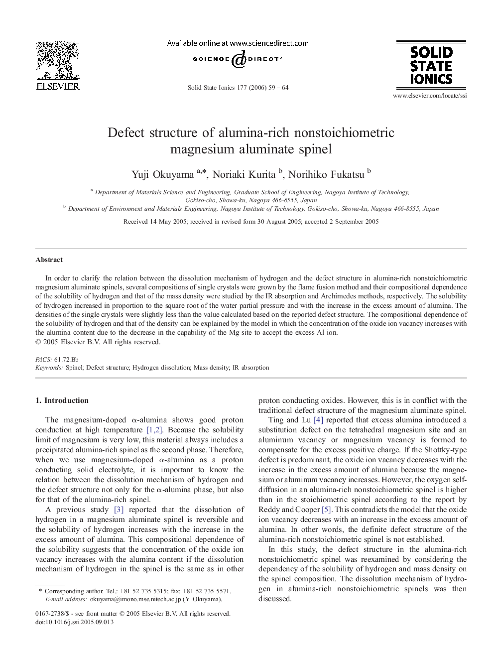 Defect structure of alumina-rich nonstoichiometric magnesium aluminate spinel