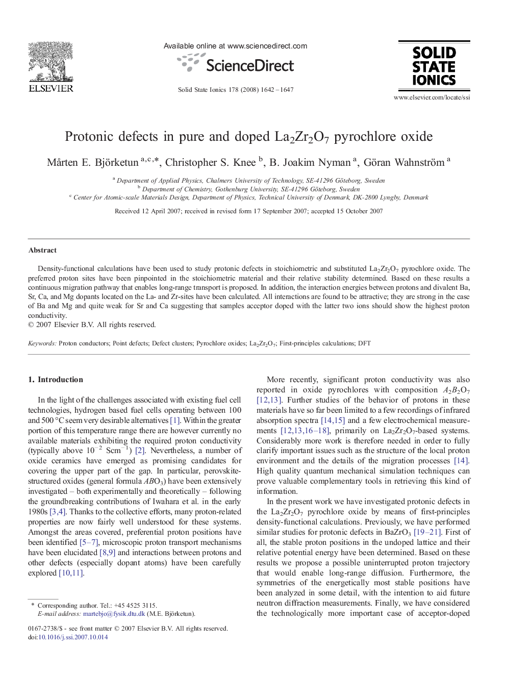 Protonic defects in pure and doped La2Zr2O7 pyrochlore oxide