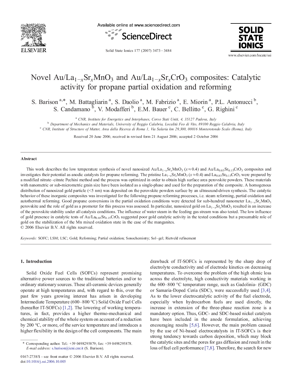 Novel Au/La1−xSrxMnO3 and Au/La1−xSrxCrO3 composites: Catalytic activity for propane partial oxidation and reforming