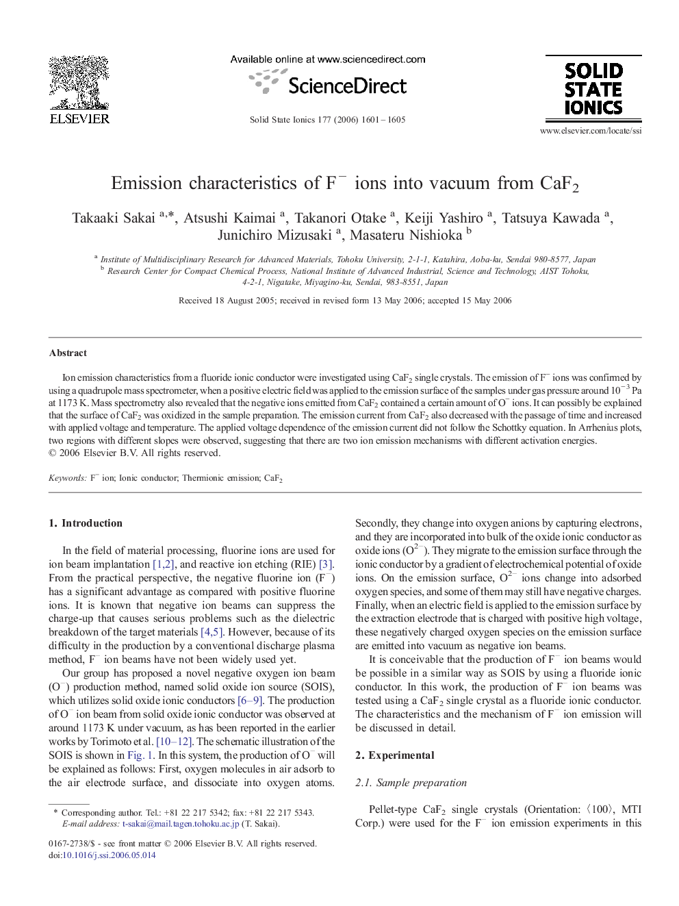 Emission characteristics of Fâ ions into vacuum from CaF2