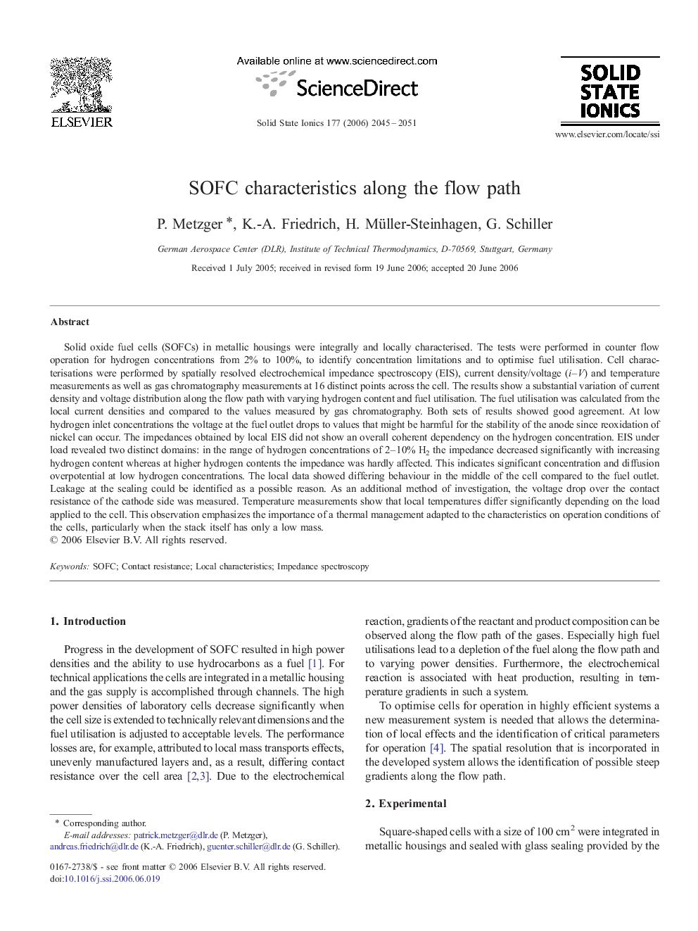 SOFC characteristics along the flow path