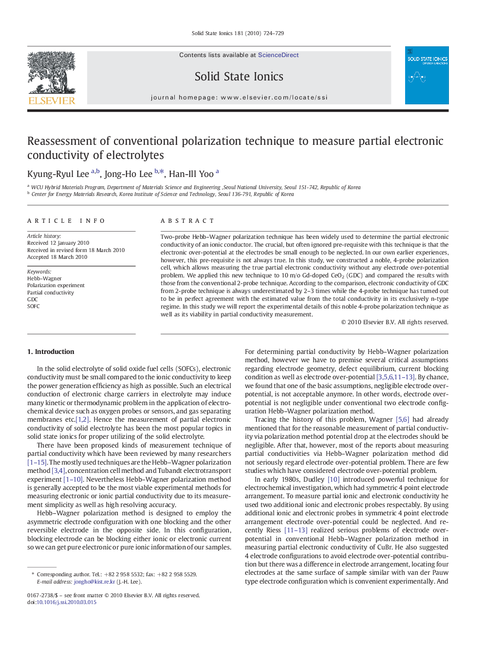 Reassessment of conventional polarization technique to measure partial electronic conductivity of electrolytes