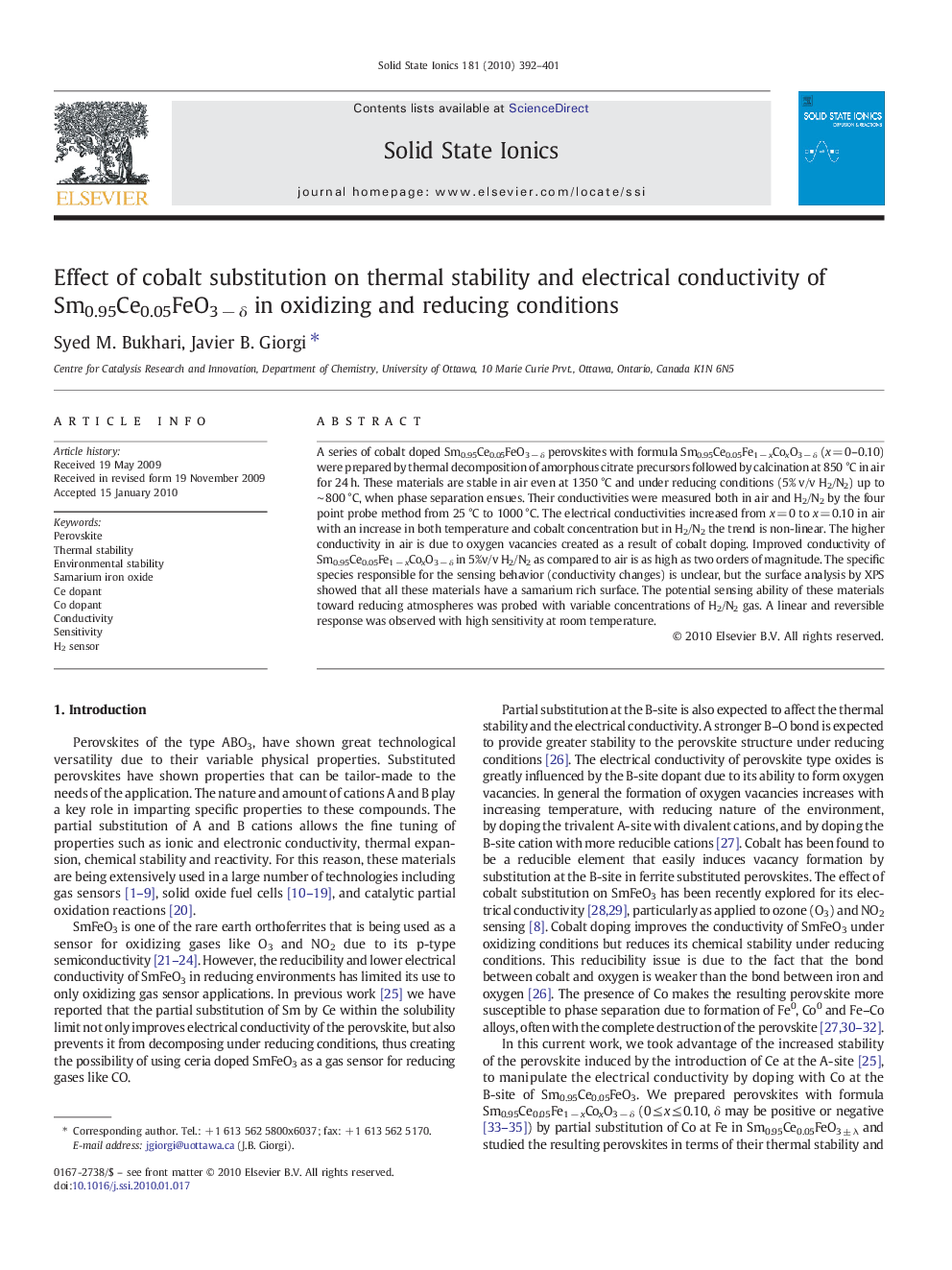 Effect of cobalt substitution on thermal stability and electrical conductivity of Sm0.95Ce0.05FeO3 − δ in oxidizing and reducing conditions