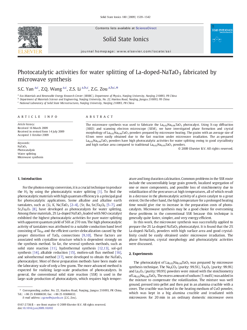 Photocatalytic activities for water splitting of La-doped-NaTaO3 fabricated by microwave synthesis