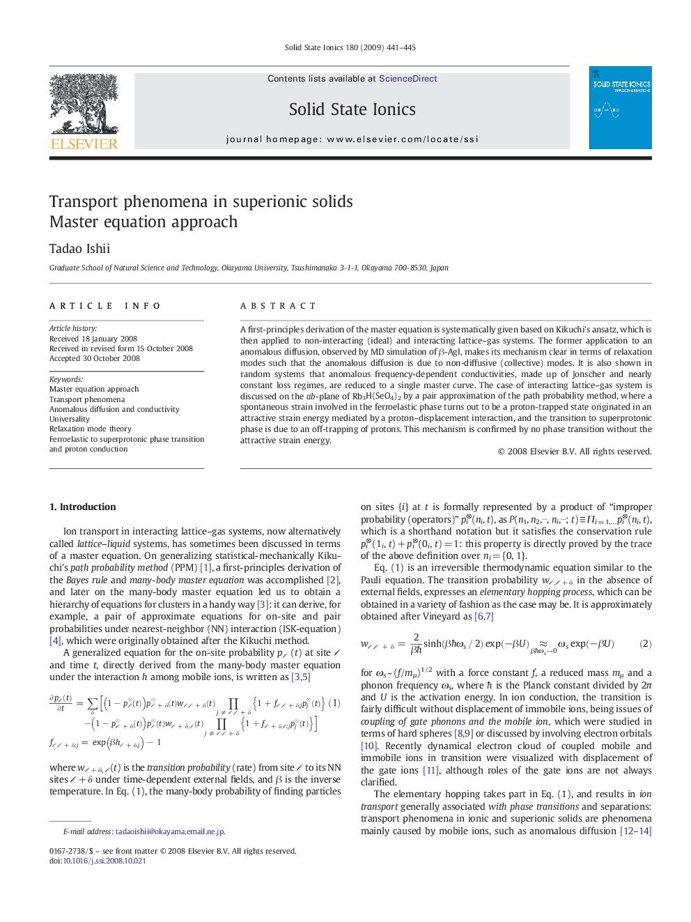 Transport phenomena in superionic solids: Master equation approach