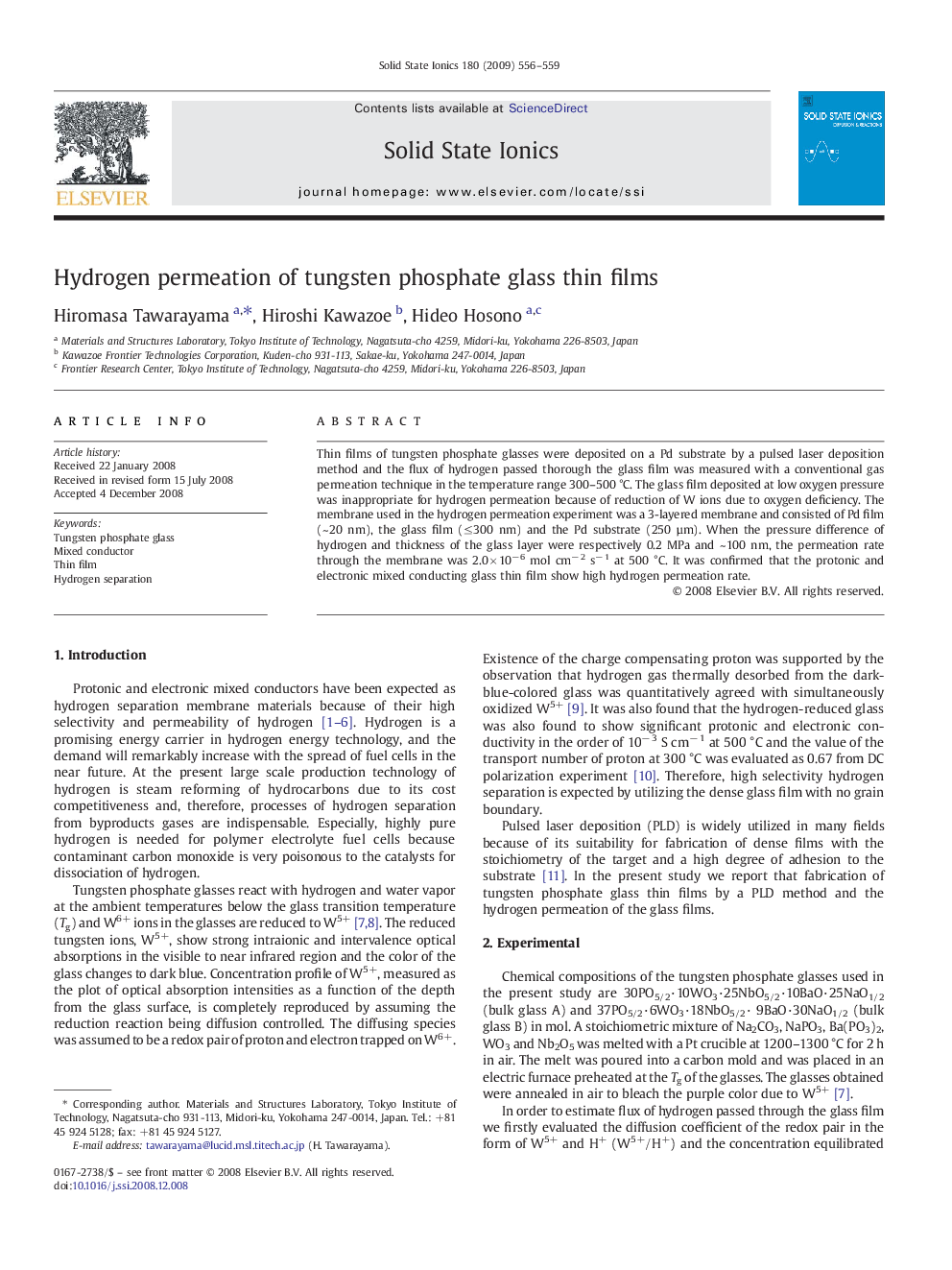 Hydrogen permeation of tungsten phosphate glass thin films