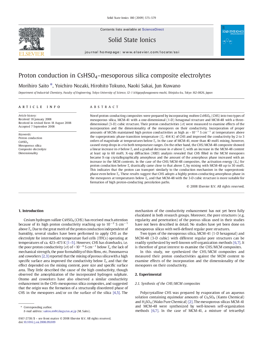 Proton conduction in CsHSO4-mesoporous silica composite electrolytes