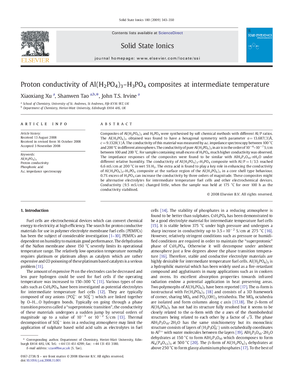 Proton conductivity of Al(H2PO4)3–H3PO4 composites at intermediate temperature