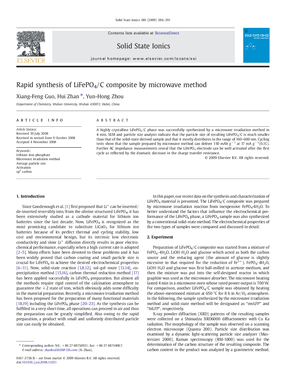 Rapid synthesis of LiFePO4/C composite by microwave method