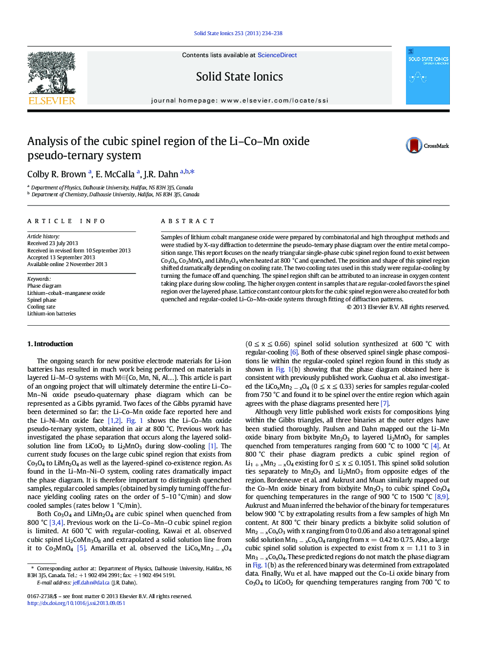 Analysis of the cubic spinel region of the Li–Co–Mn oxide pseudo-ternary system