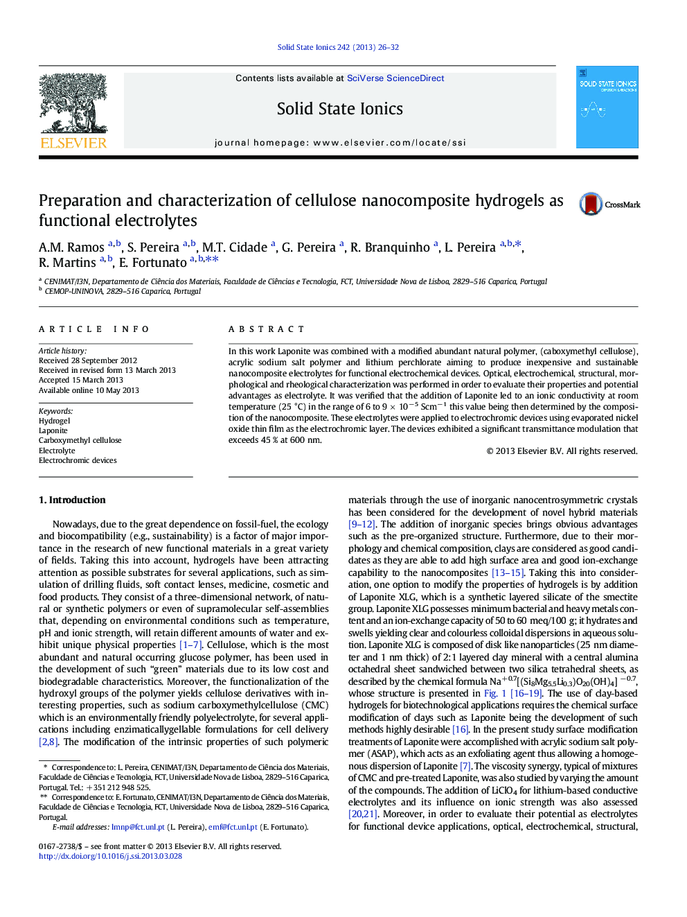 Preparation and characterization of cellulose nanocomposite hydrogels as functional electrolytes