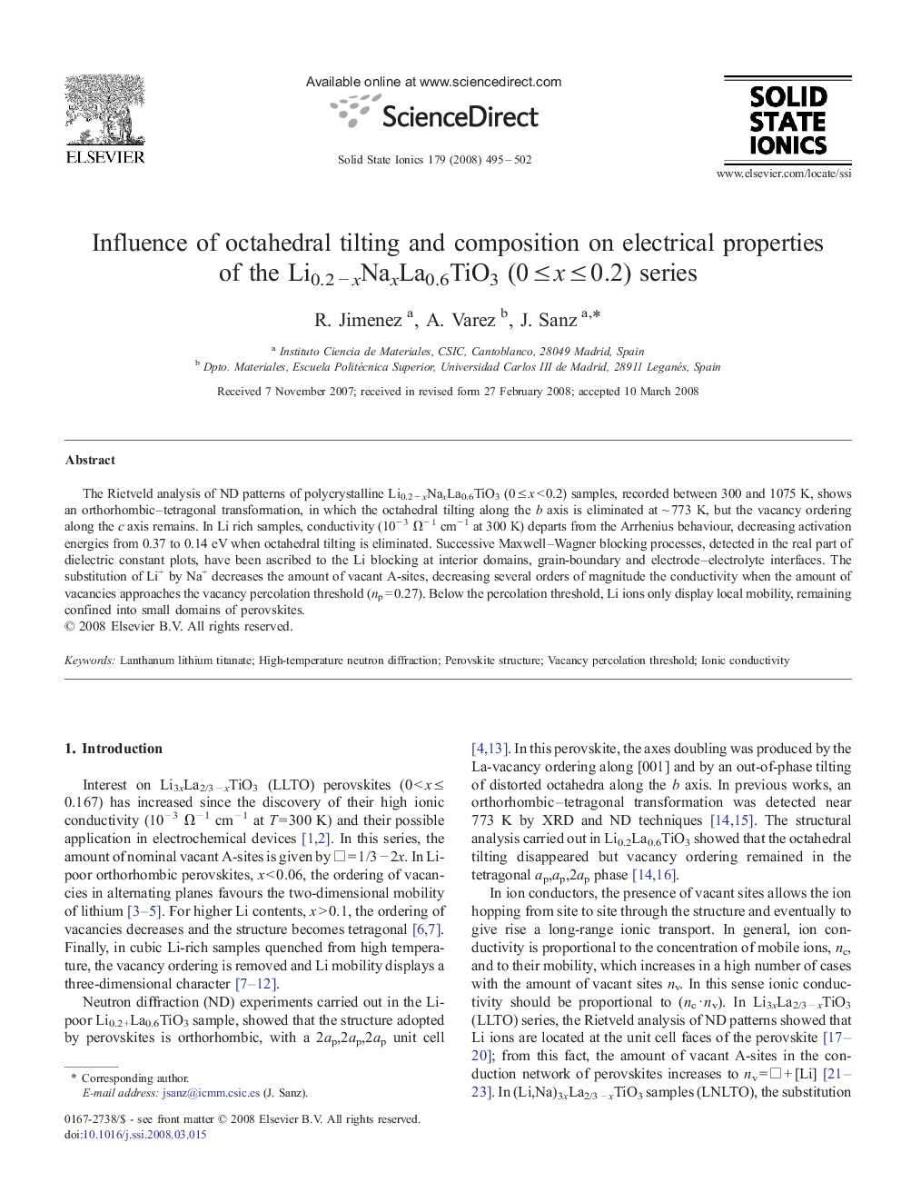 Influence of octahedral tilting and composition on electrical properties of the Li0.2 − xNaxLa0.6TiO3 (0 ≤ x ≤ 0.2) series