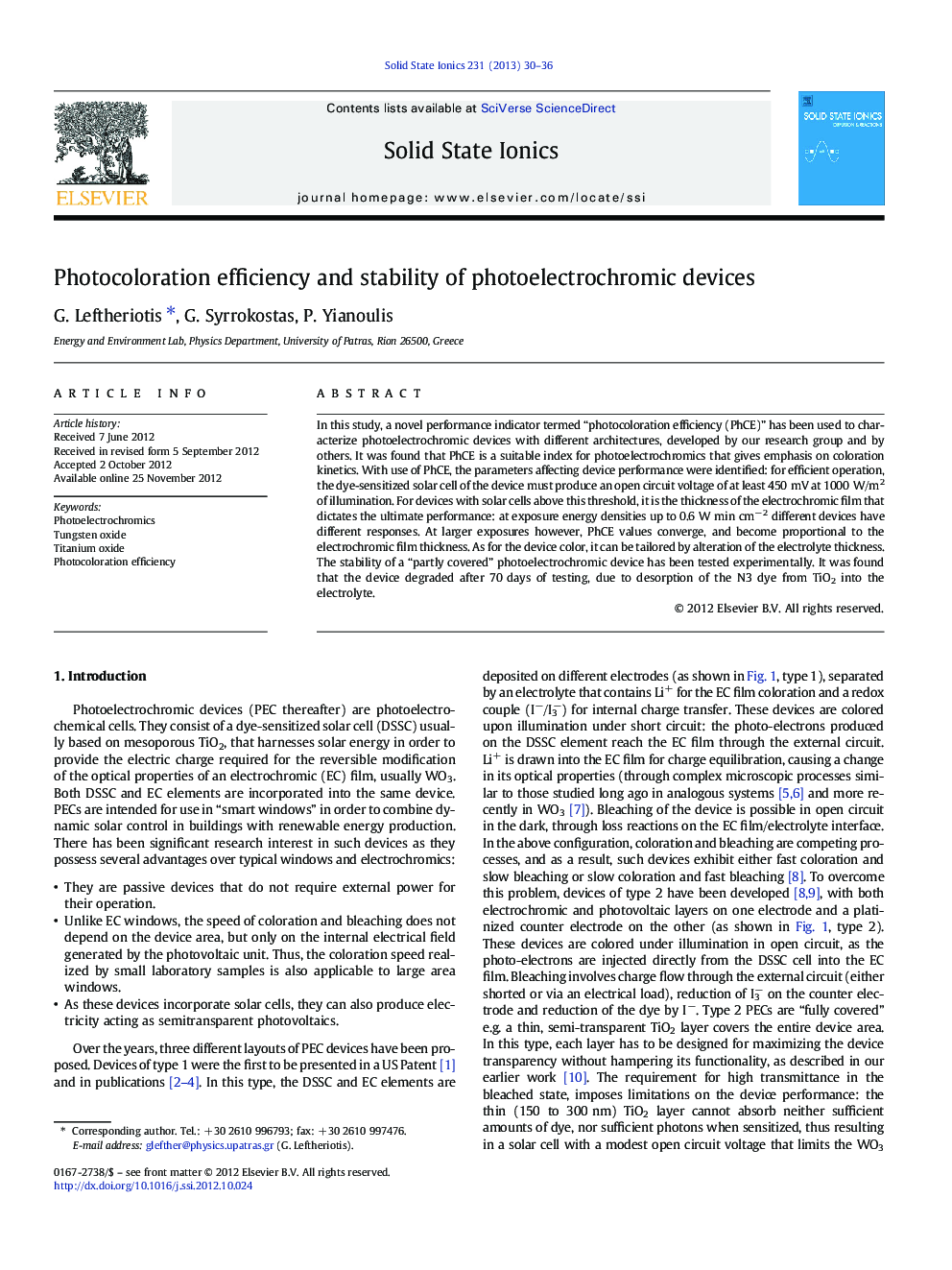 Photocoloration efficiency and stability of photoelectrochromic devices