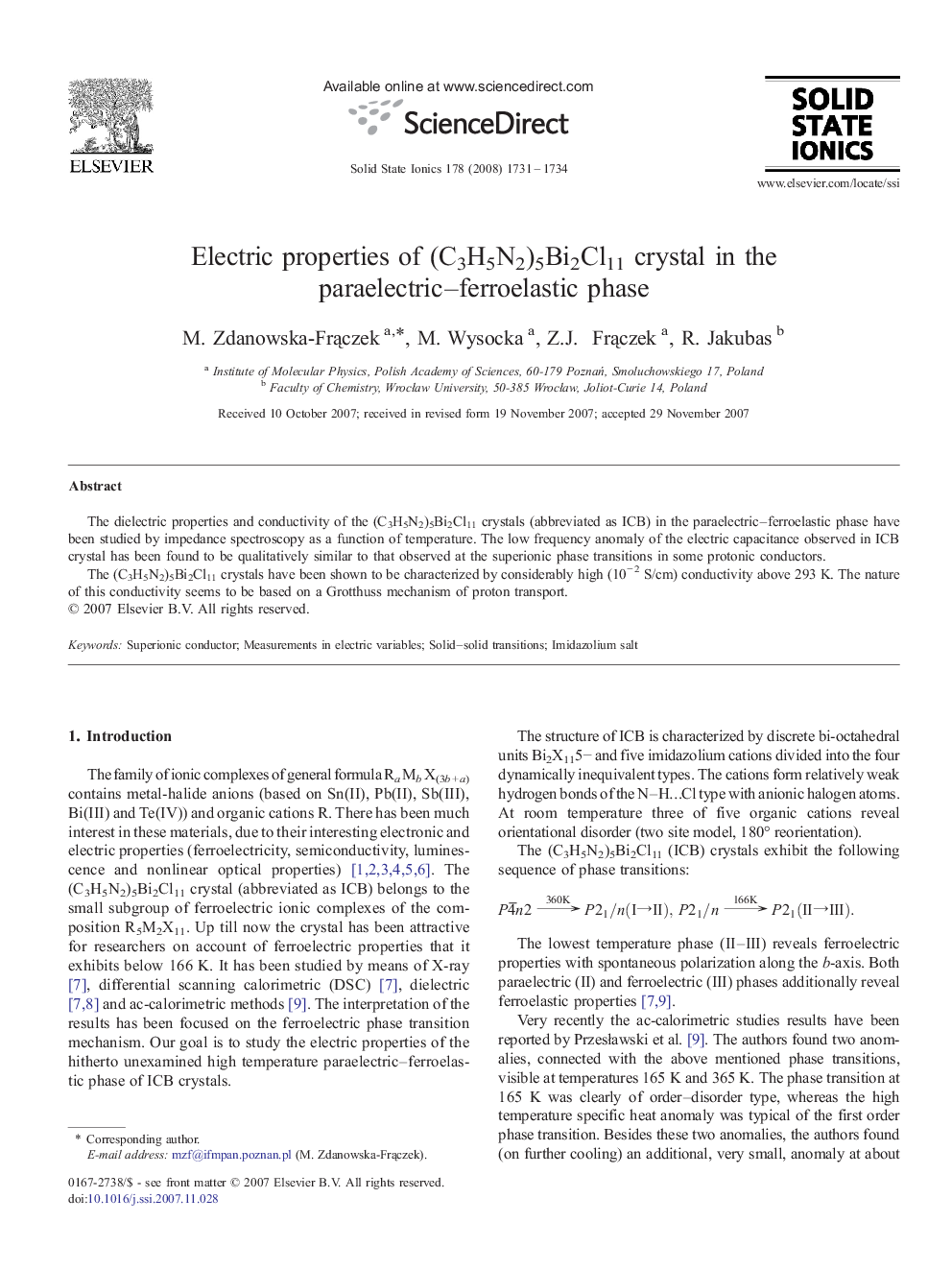 Electric properties of (C3H5N2)5Bi2Cl11 crystal in the paraelectric–ferroelastic phase