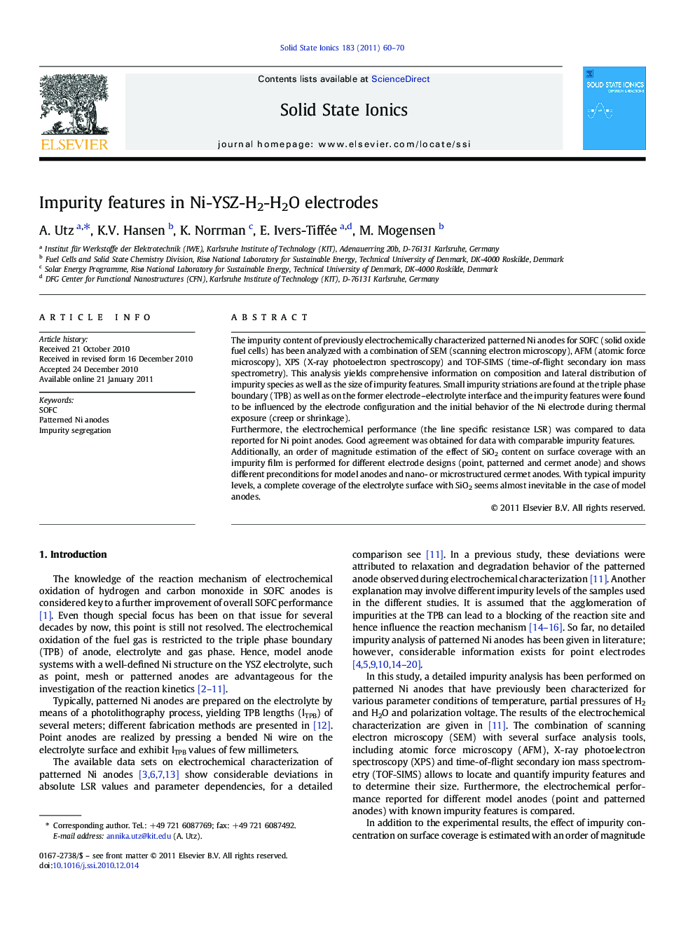 Impurity features in Ni-YSZ-H2-H2O electrodes