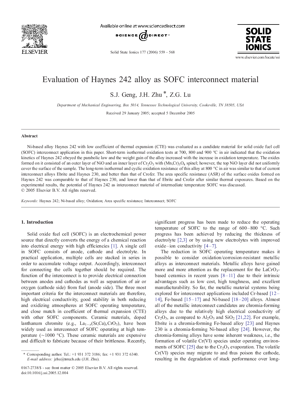 Evaluation of Haynes 242 alloy as SOFC interconnect material