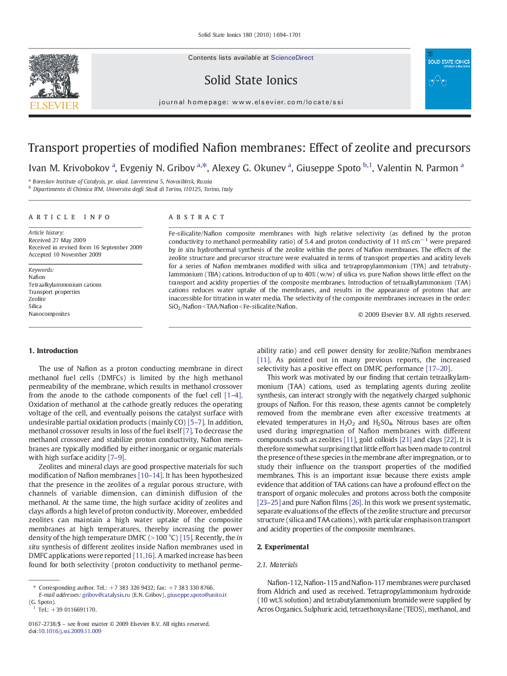 Transport properties of modified Nafion membranes: Effect of zeolite and precursors