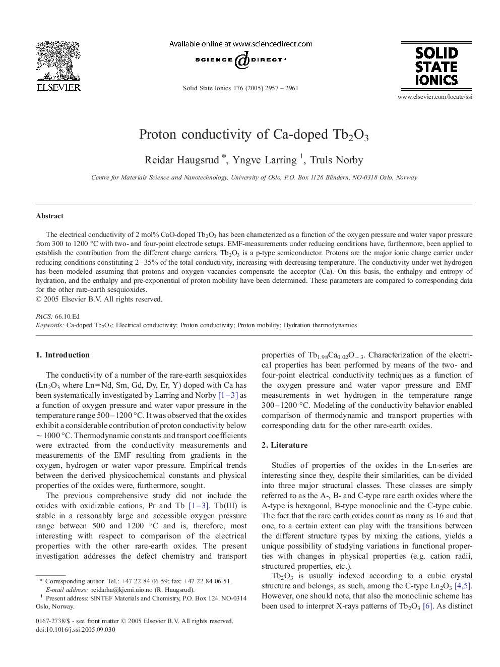 Proton conductivity of Ca-doped Tb2O3