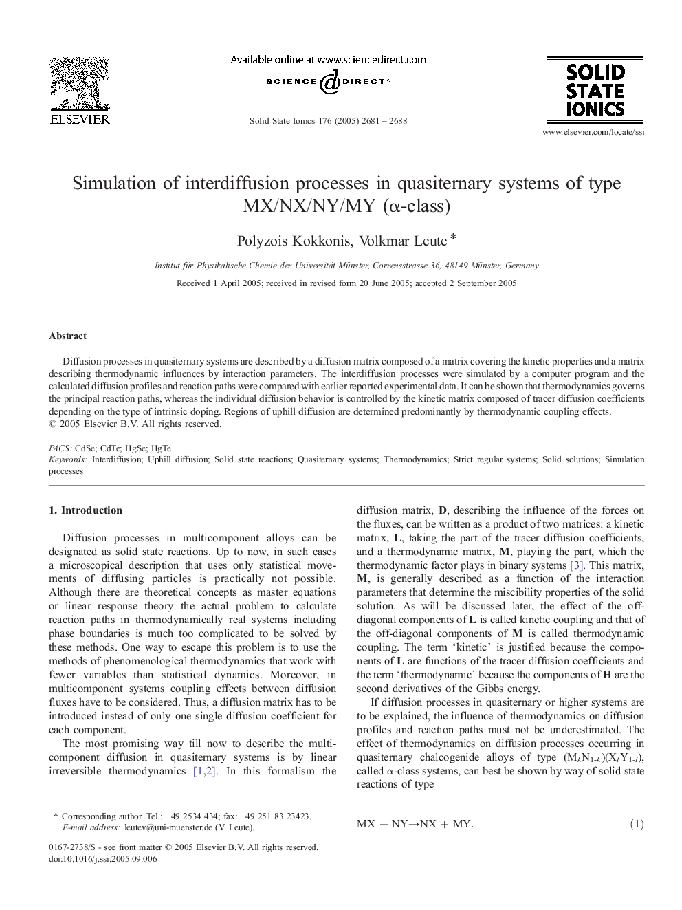 Simulation of interdiffusion processes in quasiternary systems of type MX/NX/NY/MY (α-class)