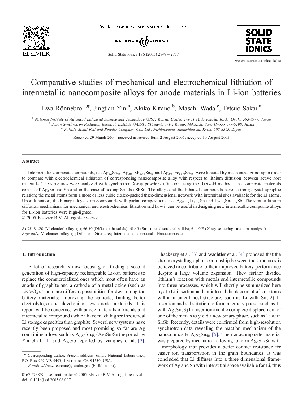 Comparative studies of mechanical and electrochemical lithiation of intermetallic nanocomposite alloys for anode materials in Li-ion batteries