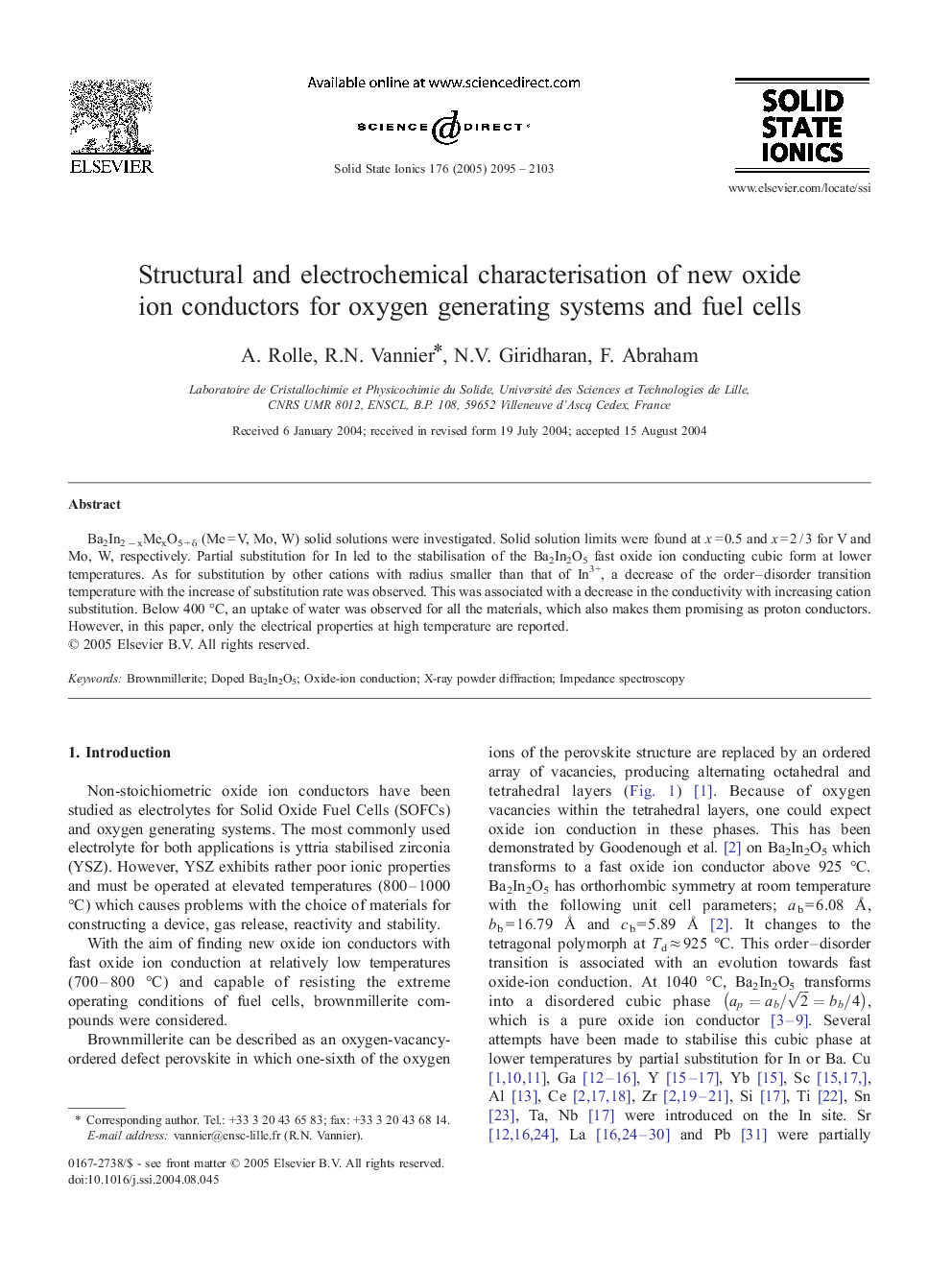 Structural and electrochemical characterisation of new oxide ion conductors for oxygen generating systems and fuel cells