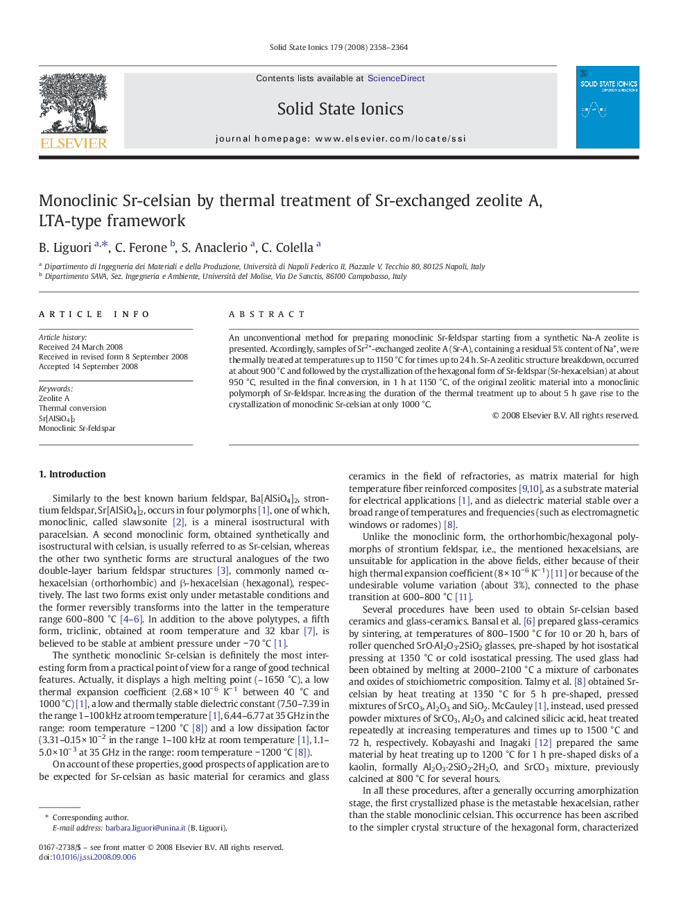 Monoclinic Sr-celsian by thermal treatment of Sr-exchanged zeolite A, LTA-type framework