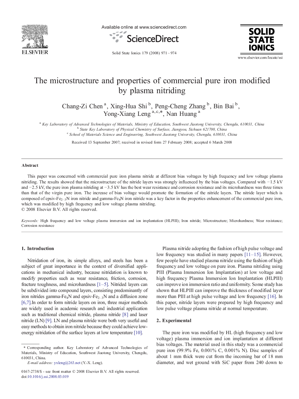 The microstructure and properties of commercial pure iron modified by plasma nitriding