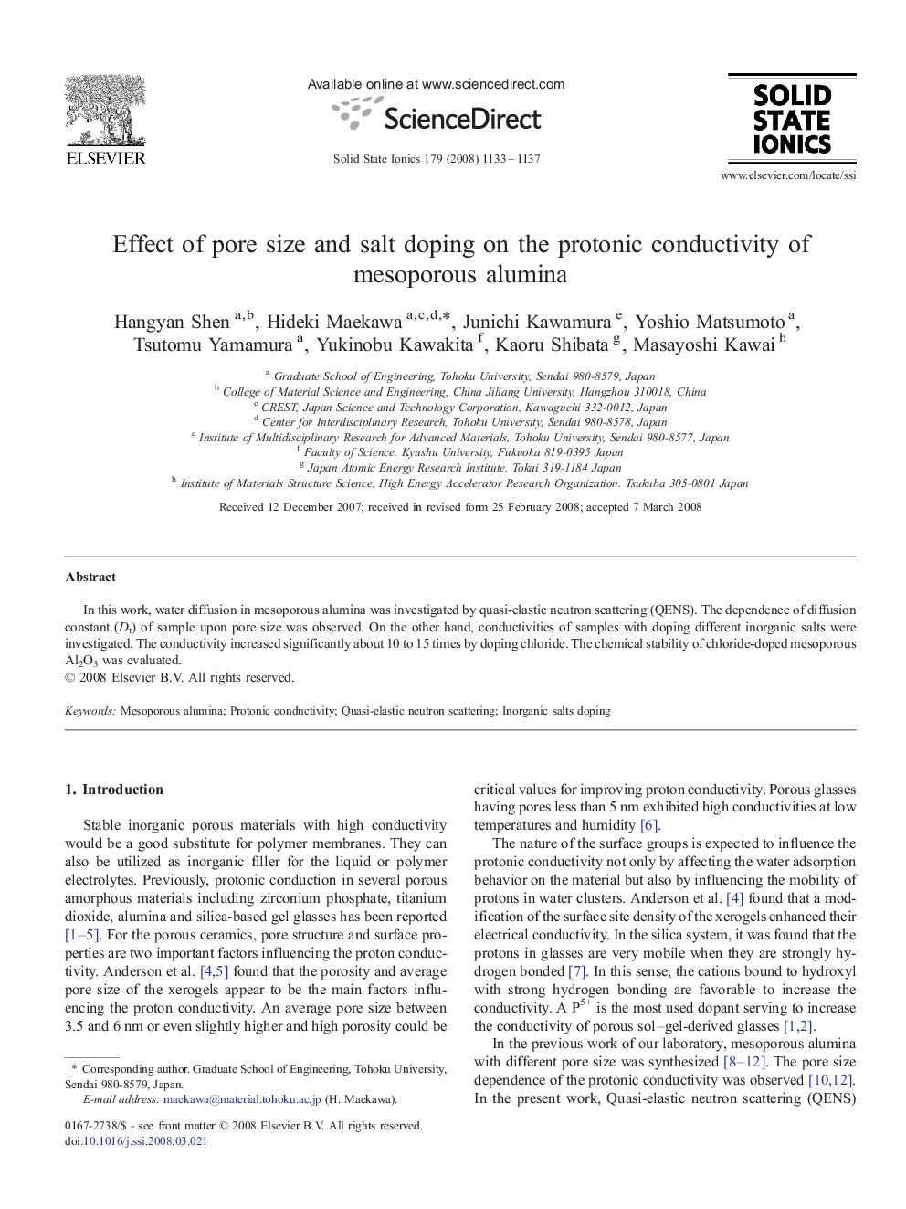 Effect of pore size and salt doping on the protonic conductivity of mesoporous alumina