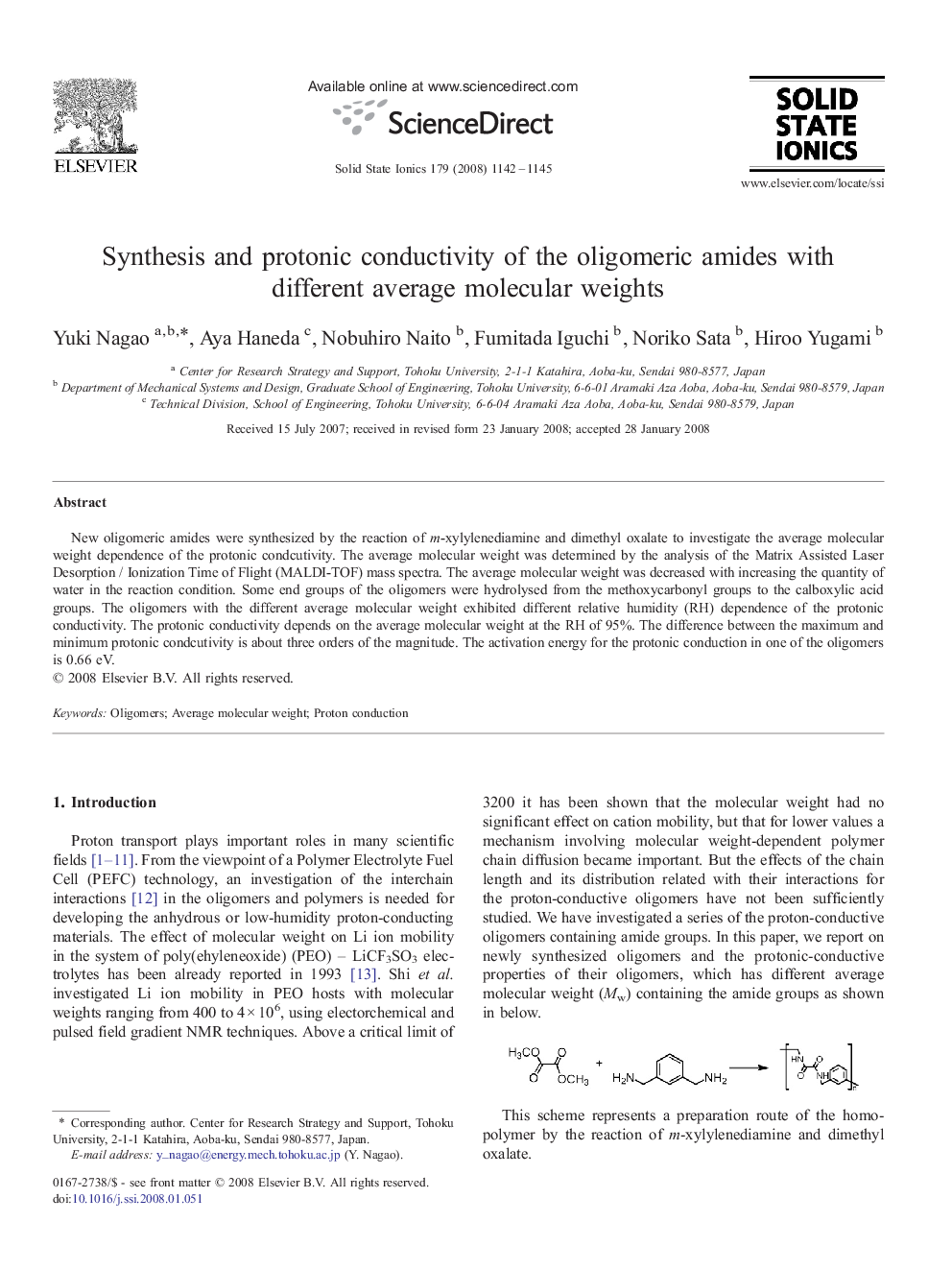 Synthesis and protonic conductivity of the oligomeric amides with different average molecular weights