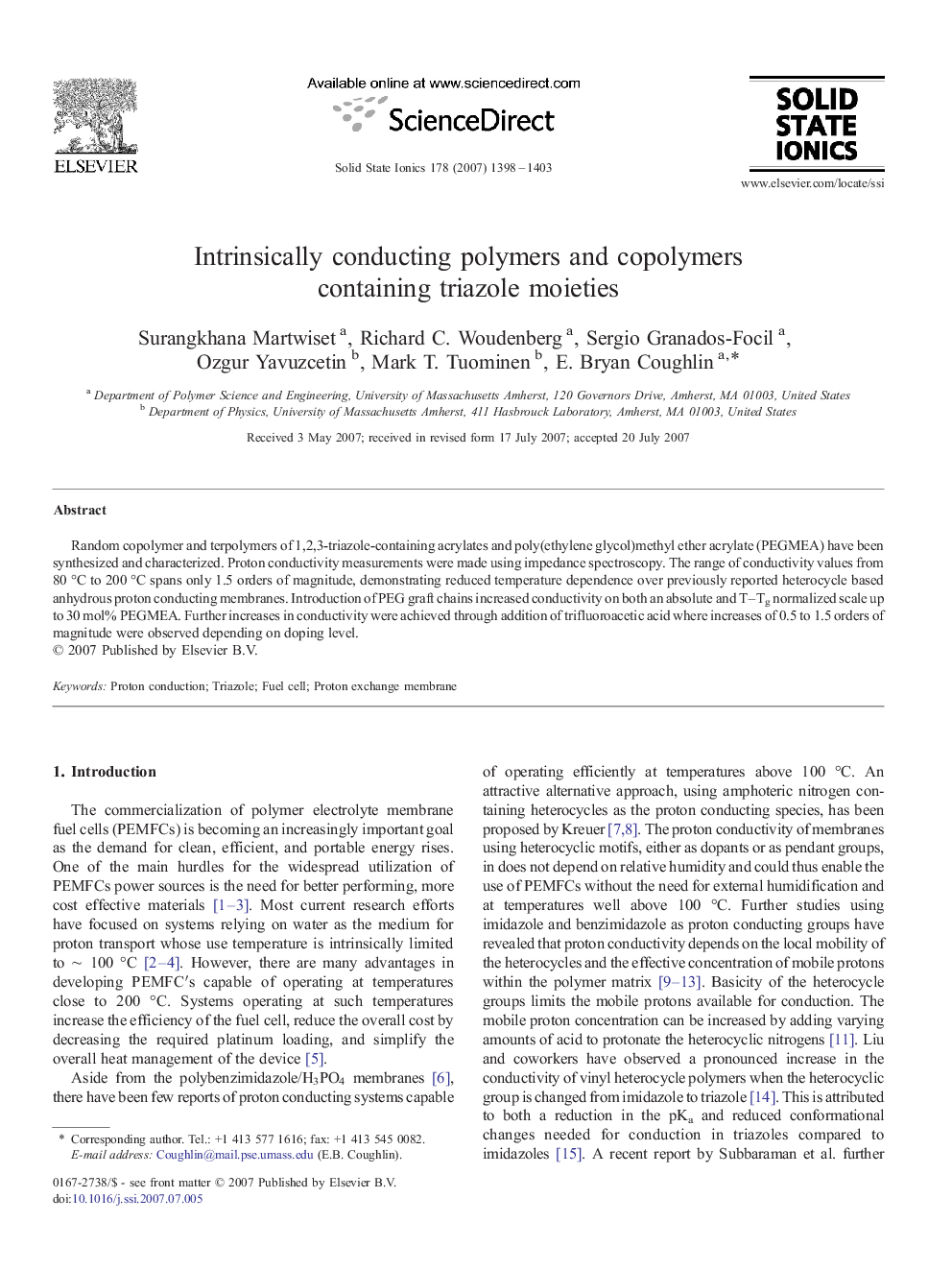 Intrinsically conducting polymers and copolymers containing triazole moieties