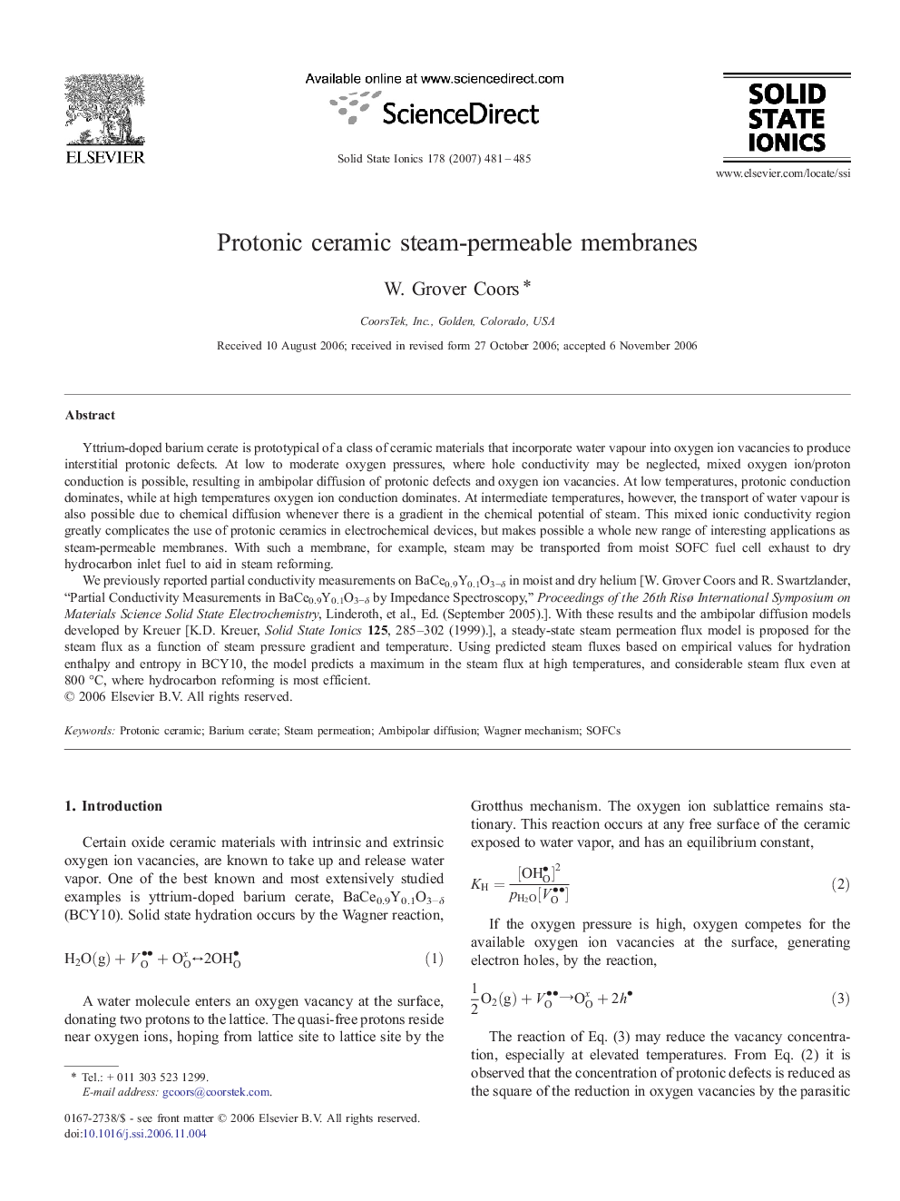 Protonic ceramic steam-permeable membranes