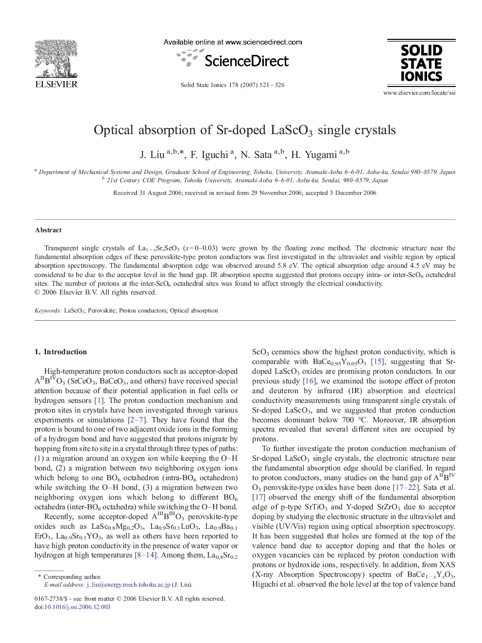 Optical absorption of Sr-doped LaScO3 single crystals