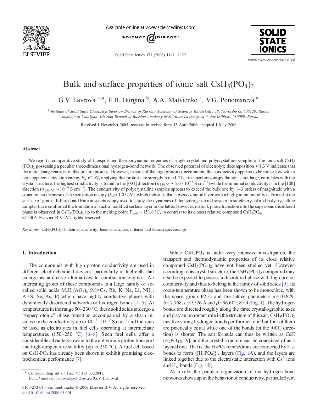 Bulk and surface properties of ionic salt CsH5(PO4)2