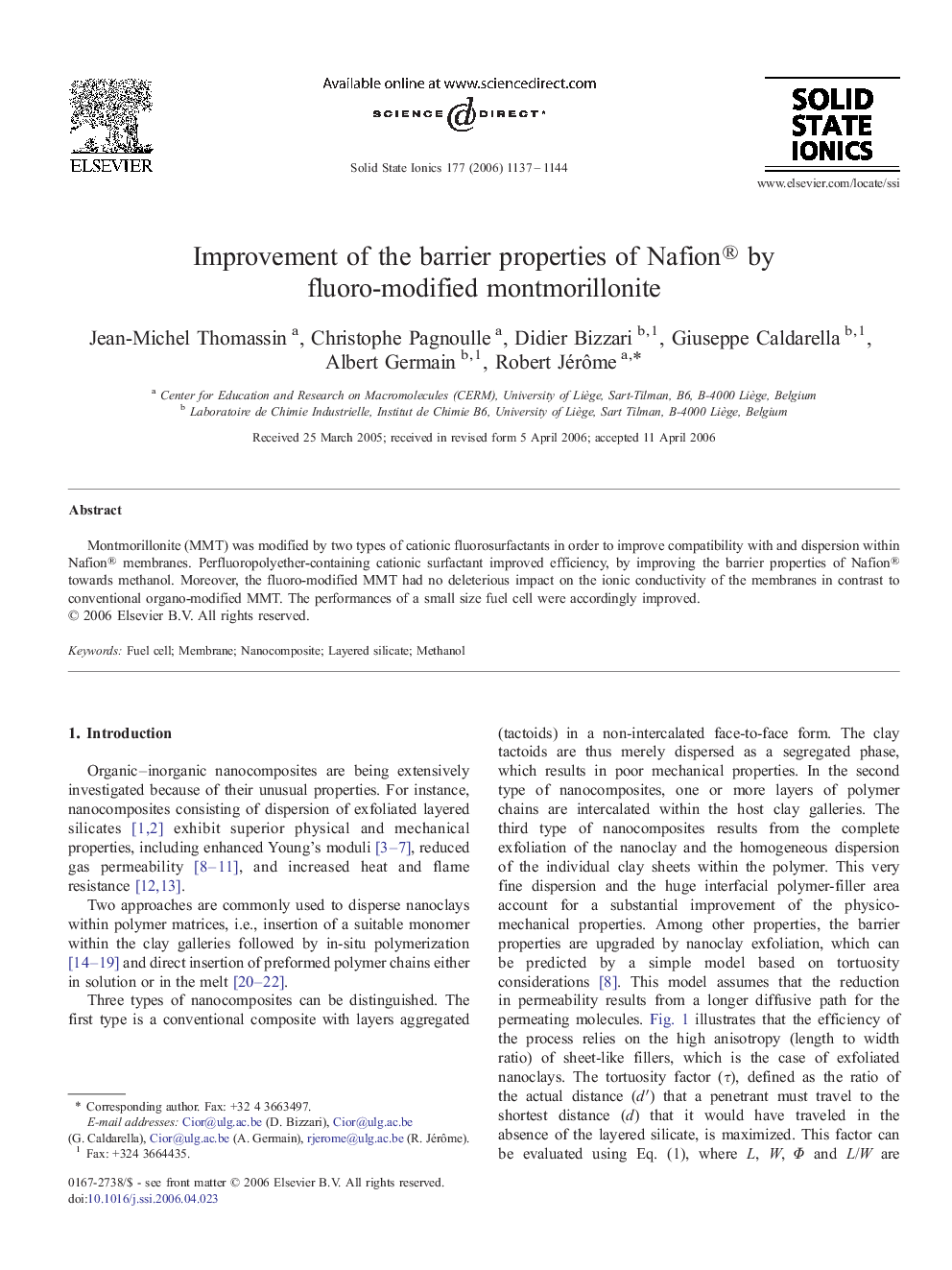 Improvement of the barrier properties of Nafion® by fluoro-modified montmorillonite