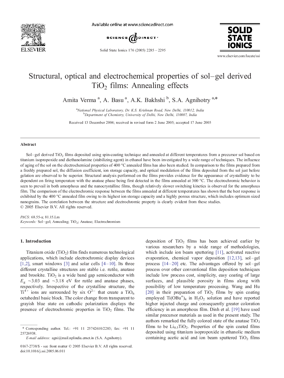 Structural, optical and electrochemical properties of sol–gel derived TiO2 films: Annealing effects