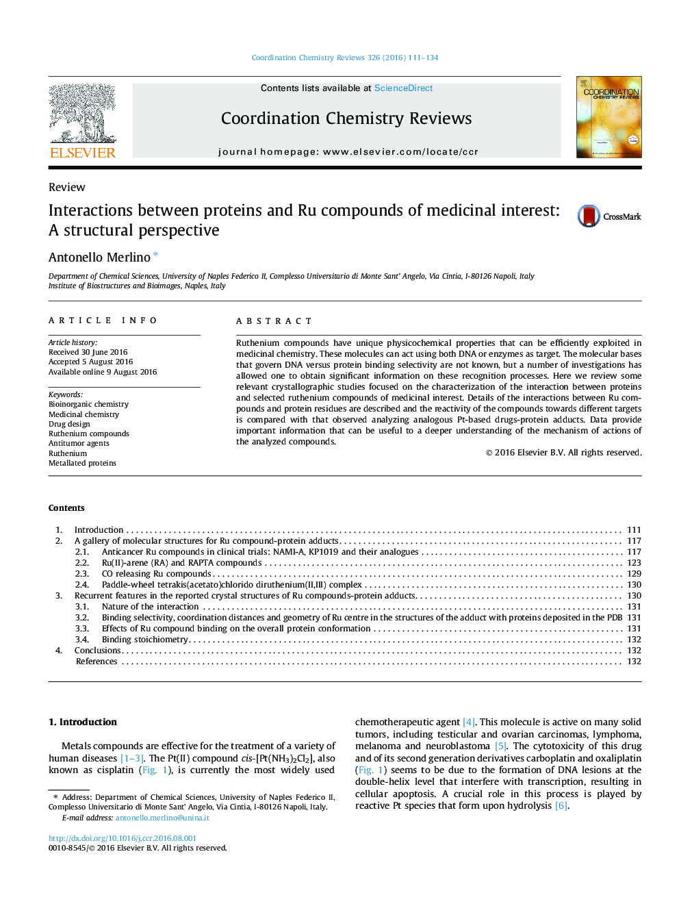 Interactions between proteins and Ru compounds of medicinal interest: A structural perspective