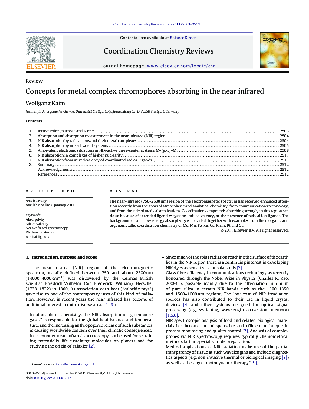 Concepts for metal complex chromophores absorbing in the near infrared