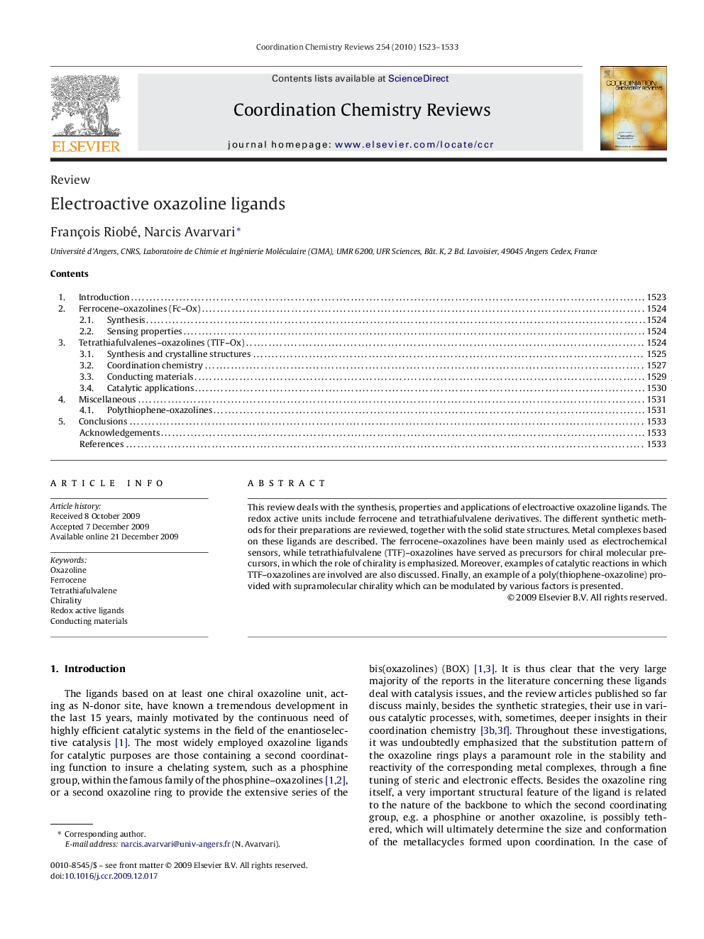 Electroactive oxazoline ligands